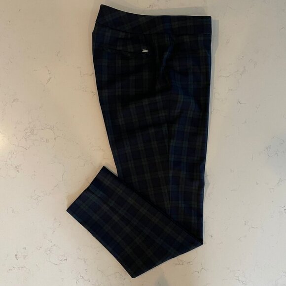 Tommy Hilfiger Ashby Ankle Tartan Plaid Preppy Poly Rayon Pants Navy Green Sz 2 - Picture 2 of 13